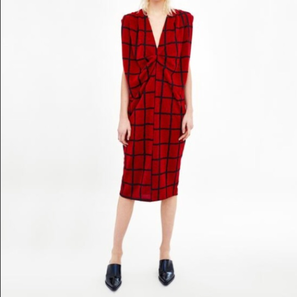 Zara checked draped dress